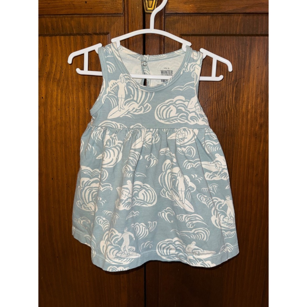 Winter Water Factory Organic Cotton Surfer Wave Baby Dress Blue 3M Brooklyn Made